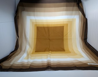 Vintage square scarf with striped geometric pattern brown and beige. Olga Greco. 34"x34"