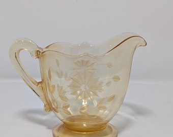 Vintage Jubilee pattern Yellow Topaz depression glass creamer 1930s. Lancaster Glass