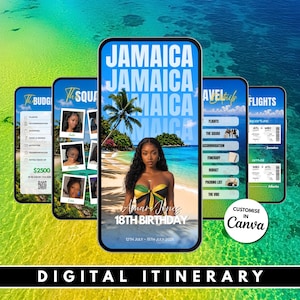 Jamaica Birthday Itinerary Template | Editable Canva Travel Planner | Jamaica Trip Digital Itinerary | Caribbean Vacation Guide