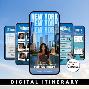 Mall för födelsedagsresa i New York | Redigerbar Canva-reseplanerare | Digital resplan för NYC | Guide till tjejresor