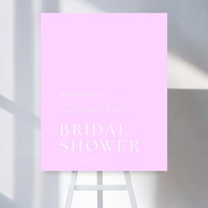 Minimalist Pink Bridal Shower Welcome Sign Template, Editable in Canva, Modern Script Wedding Shower Printable Decor