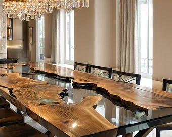 Custom Order Walnut Wood Epoxy Resin Table Dining Table Kitchen Wood Table – Coffe Table Luxury furniture