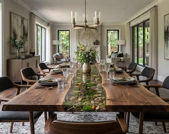 Mossy Forest Walnut Wood Epoxy Resin Table Dining Table Kitchen Wood Table Custom Epoxy River Table – Resin Modern Wood Coffe Table