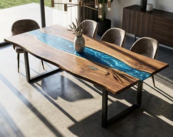 Walnut Wood Epoxy Resin Table Custom Order Dining Table Kitchen Wood Table Custom Epoxy River Table – Resin Modern Wood