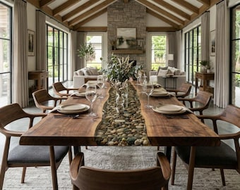 Epoxy Resin Pebble Table, Handmade Natural Stone Coffee Table, River Style Tabletop, Rustic Modern Home Decor, Unique Living Room Furniture