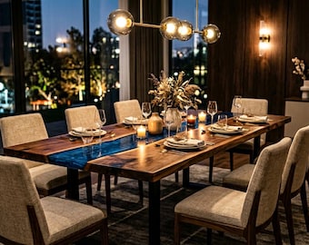 Wood Epoxy Blue Resin Table Coffe Table Walnut Wood Dining Table Kitchen Wood Table Custom Epoxy River Table – Resin Modern Wood Furniture