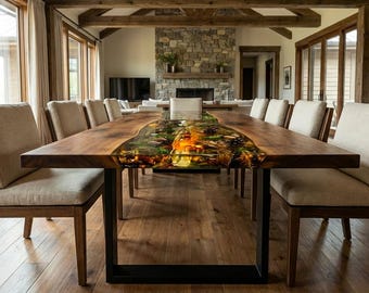 Custom Order Forest Walnut Wood Epoxy Resin Table Dining Table Kitchen Wood Table Custom Epoxy River Table – Resin Modern Wood