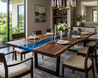 Custom Wood Epoxy Blue Resin Table Live Edge Coffe Table Walnut Wood Dining Table Kitchen Wood Table Custom Epoxy River Table – Office Desk