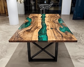 Epoxy Resin Table Walnut Wood Dining Table Kitchen Wood Table Custom Epoxy River Table – Resin Modern Wood Furniture