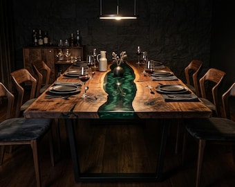 Custom Order Walnut Wood Epoxy Resin Table Dining Table Kitchen Wood Table Custom Epoxy River Table Coffe Table