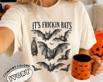 Comfort Colors® It's Frickin Bats Shirt, Halloween Bats Sweatshirt, Spooky Season, Vintage Bat Lover Gift, Funny Halloween Tee