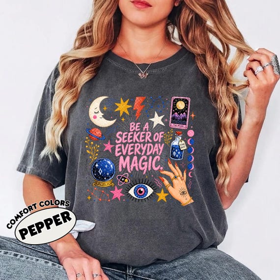 Be A Seeker Of Everyday Magic Shirt, Boho Witchy Celestial Tee, Tarot Crystal Ball Spiritual Gift, Witchy Eye  Shirt Women