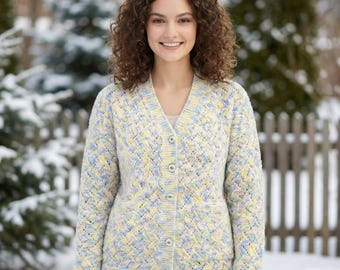Handknitted Textured Cardigan | Personalized Winter Knit Apparel | Soft Acrylic Wool Button Front V-Neck Sweater