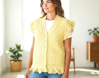 Handcrafted Knit Sweater for Women | Soft Wool Blend Sleeveless Cardigan | Custom Cozy Layering Top