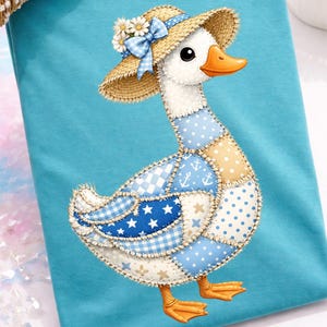 Trendy Goose PNG, Faux Patchwork Goose PNG,Coquette Goose Design,Blue Patchwork Bow Goose, Women’s Boutique Shirt Graphic,Cute Farmhouse PNG