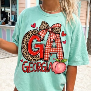Georgia PNG, Diseño de camiseta de GA, Estado del Melocotón PNG, Camiseta linda de Georgia PNG, Diseño de camiseta de boutique sureña, Lazo de leopardo de Georgia PNG imagen 1