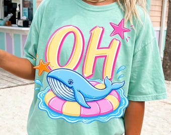 Oh Summer PNG, Cute Whale Float PNG, Preppy Beach Shirt Design, Lake Life PNG, Coastal Summer Graphic, Girly Vacation png, Trendy Boutique
