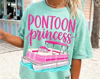 Pontoon Princess PNG, Lake Life Shirt Design, Summer Boat Graphic, Pink Boat PNG, Lake Day Shirt, Girls Trip Tee, Cute Summer PNG