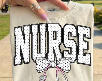 Nurse PNG, Nurse Shirt Design, Coquette Bow Nurse PNG, Cute Nurse Graphic, Healthcare Worker PNG, Girly Nurse Shirt Design