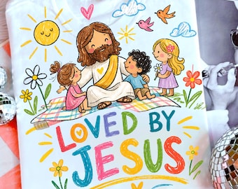 Kids Shirt PNG, Christian Kids Shirt, Loved By Jesus Design, Cute Kids Graphic, Toddler Sublimation PNG