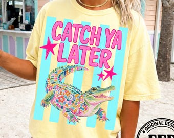 Pastel Gator PNG, Southern Summer PNG, Colorful Alligator Shirt Design, Preppy Summer PNG, Cute Southern Girl png