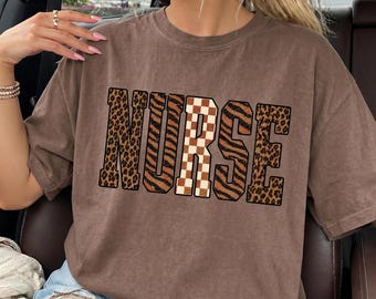 Nurse Shirt, Comfort Colors Nurse Tee, Leopard Print Nurse Shirt, Western Nurse Graphic Tee, Checkerboard Nursing Shirt, Nurse Gift  Women