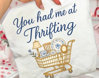 The Thrift Life Chose Me PNG , Thrifting Shirt Design , Minimal Vintage Thrift Quote , Trendy Resale Graphic Tee PNG