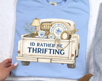 I’d Rather Be Thrifting PNG, Vintage Shopping Cart Shirt Design, Thrift Lover Graphic Tee, Retro Coquette PNG, Digital Download