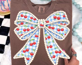 Bow PNG Shirt Design, Coquette Bow PNG, Preppy Gingham Bow Graphic, Pearl Outline Bow, Trendy Women Boutique PNG