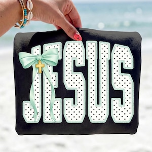 Jesus PNG Shirt Design for Women | Mint Bow Jesus PNG | Faith Based Womens Shirt PNG | Trendy Christian png,Sublimation dtf Transparent png