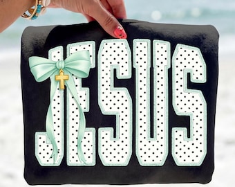 Jesus PNG Shirt Design for Women | Mint Bow Jesus PNG | Faith Based Womens Shirt PNG | Trendy Christian png,Sublimation dtf Transparent png