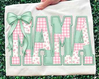 Mama PNG Coquette Bow Shirt Design, Preppy Mint Green Bubble Letters, Girly Boutique Mom Graphic,Trendy Women’s Digital Download,Sublimation