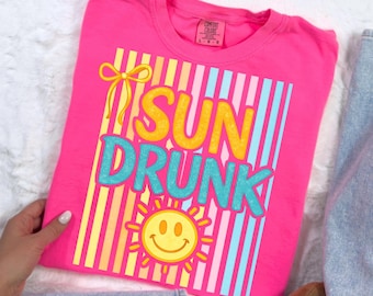 Summer Shirt PNG, Retro Summer Vibes PNG, Beach Vacation Shirt Design, Trendy Summer Graphic Tee PNG, Sun Drunk Shirt Design