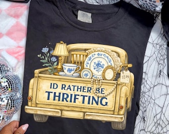 I’d Rather Be Thrifting PNG | Vintage Thrift Truck Design | Antique Decor & Blue China Graphic | Cottagecore Thrifting PNG | Boutique Shirt