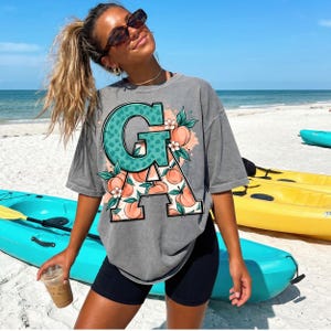 Georgia Peach PNG, GA State Letter Shirt Design, Southern Peach Graphic, Teal Leopard Monogram Sublimation Digital Download