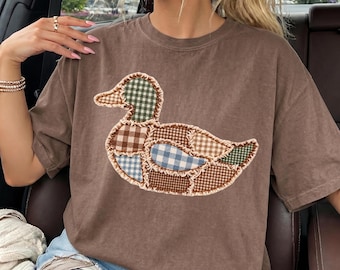 Duck Shirt for Women, Patchwork Duck Comfort Colors Tee, Country Graphic Shirt, Mallard Duck Shirt, Southern Outdoors Tee, Fall Duck Shirt