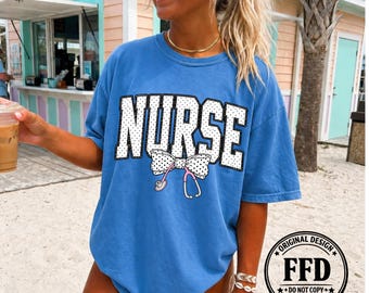 Nurse PNG, Nurse Shirt Design, Coquette Bow Nurse PNG, Cute Nurse Graphic, Healthcare Worker PNG, Girly Nurse Shirt Design