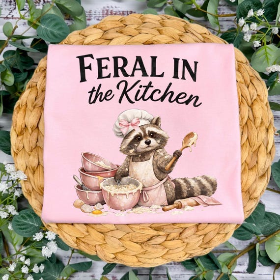 Feral in the Kitchen PNG , Funny Cooking Shirt Design , Cute Raccoon Baker PNG ,Trendy Kitchen Quote Digital Download , Raccoon PNG