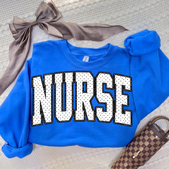 Nurse Shirt PNG, Bold Varsity Nurse Design, Polka Dot Nurse Graphic, Cute Healthcare Worker PNG, Trendy Medical Shirt Design