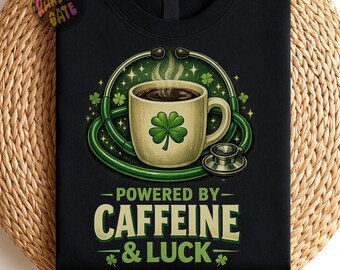 Drivs av Caffeine & Luck PNG: St Patrick’s Day-kaffeälskare irländsk sjuksköterskahumor png Shamrock Lucky Vibes (digital nedladdning)