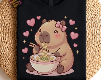 Cute Kawaii Capybara Eating Ramen PNG: Capybara Ramen Kawaii Animal Capybara Lover Kids png Kawaii Cartoon (Digital Download)