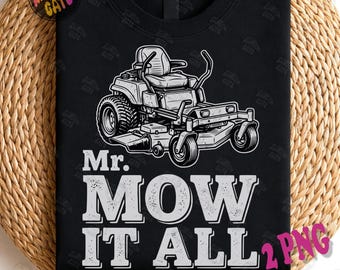 Mr. Mow It All PNG: Rolig gräsklippare, landskapsarkitekt, trädgårdsmästare, trädgårdsarbete, humor, clipart (digital nedladdning)