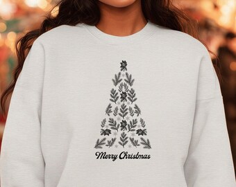 Floral Pine Tree Christmas Sweatshirt | Botanical Crewneck