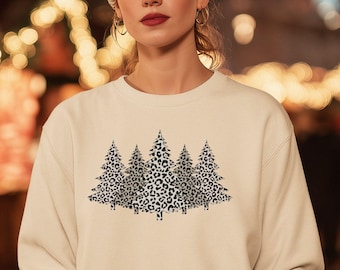 Leopard Print Christmas Tree Sweatshirt – Cozy Holiday Pullover