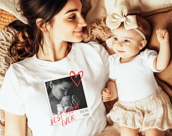 T-Shirt - Mother’s Day/Birth - Mom/New Mom - modern minimalist - personalized with photo, name & birth year - Bella+Canvas 3001 cotton