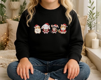 Kids Christmas Animal Sweatshirt – Holiday Hamster, Bunny, Mouse, Cat
