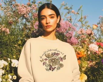 Botanical Flower Sweatshirt – Inspirational Floral Design, Cozy Sweater
