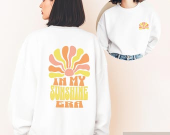 In my Sunshine Era Sweater • Retro Sun Design Front & Back • Gildan 18000 Unisex Sweatshirt • Aesthetic Cozy Pullover Gift