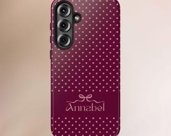 Personalized Burgundy Polka Dot Samsung Galaxy Case – Custom Name Tough Case
