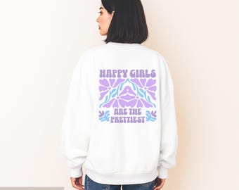 Retro Pastel Sweatshirt • Happy Girls Graphic, Unisex Pullover